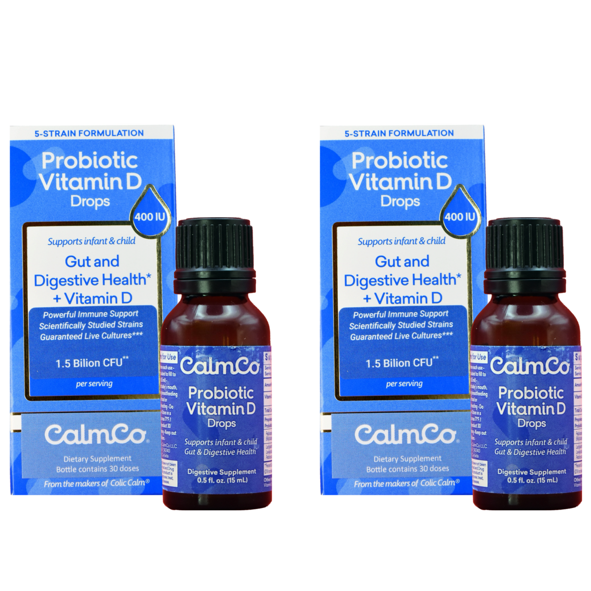 2 x Baby Probiotics Drops with vitamin D, 1.5 Billion Live Cultures