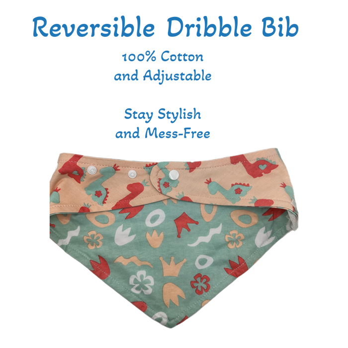 100% cotton reversible dribble bib in a playful pattern, adjustable for a perfect fit, keeping baby stylish and mess-free