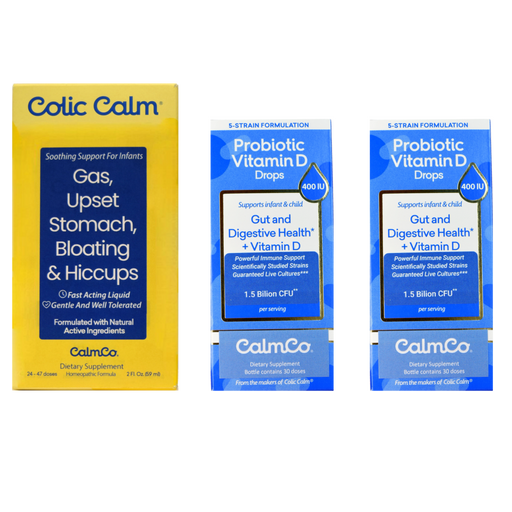 Infant Gas and Immune Support Pack: 2 Probiotic D3 Bottles and 1 Colic Calm for Soothing Relief and Health