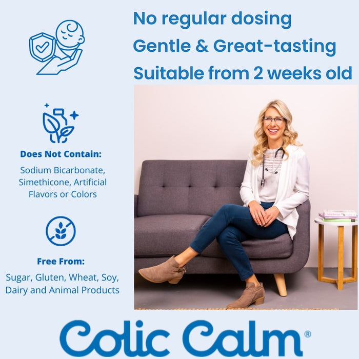 Colic Calm Plus Colic Remedy – free from sugar, alcohol, gluten, dairy, soy, animal products,artificial flavours or colours, Sodium Bicarbonate and Simethicone.