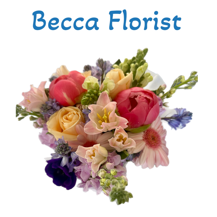 Luxurious assortment of pastel flowers designed by Becca Florist, a bespoke bouquet reflecting Wellington’s seasonal beauty, for local delivery.