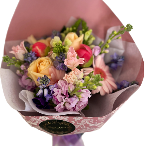 Seasonal bouquet of pastel flowers from Becca Florist, available exclusively for delivery in the Wellington region, capturing the essence of the local blooms.