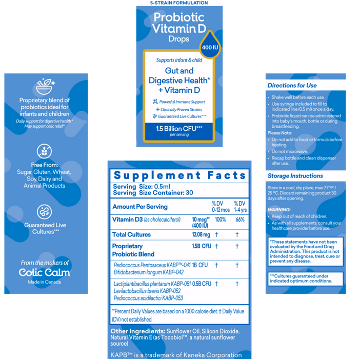 2-Pack Infant Probiotics Drops+D3 from Colic Calm 1.5 billion CFU, 5 strain (Double Deal)